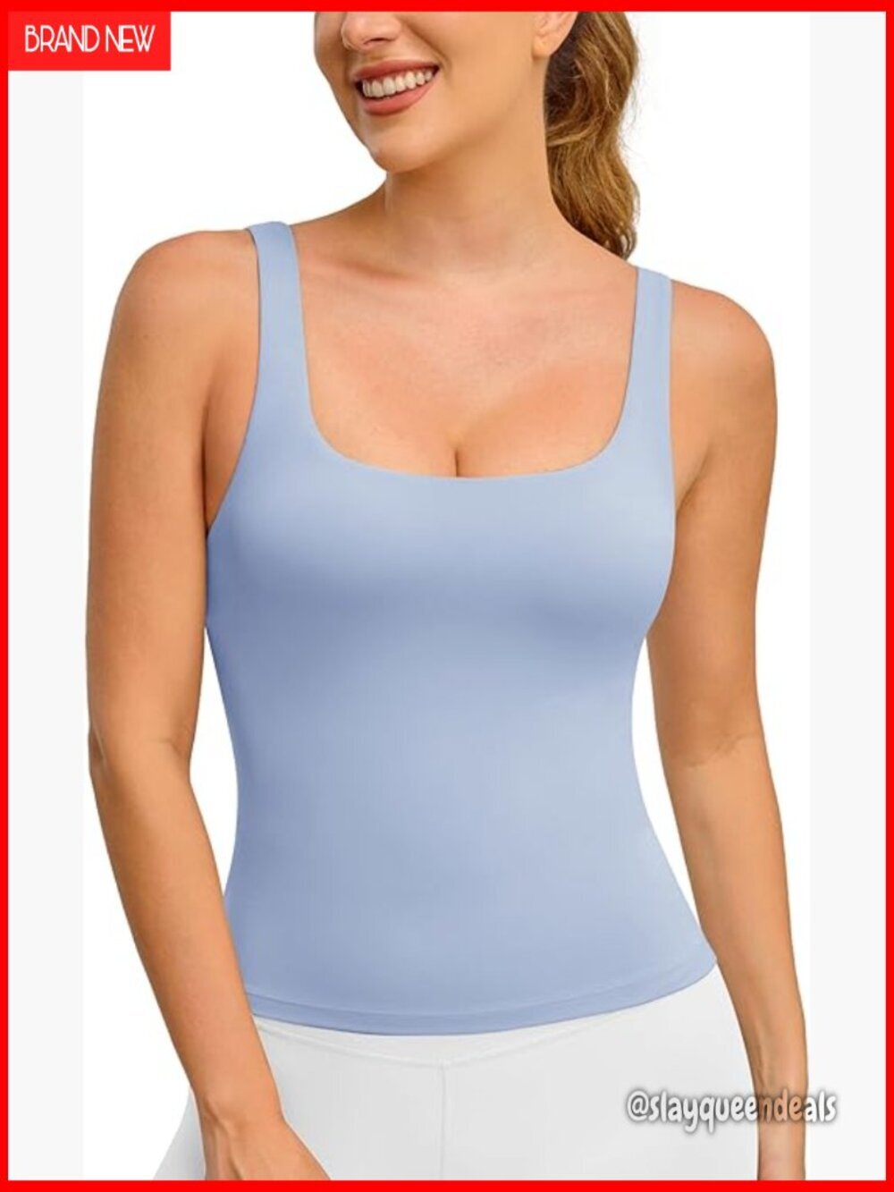 Light Support Square Neck Tank Top with Built-in Bra for Yoga and Gym